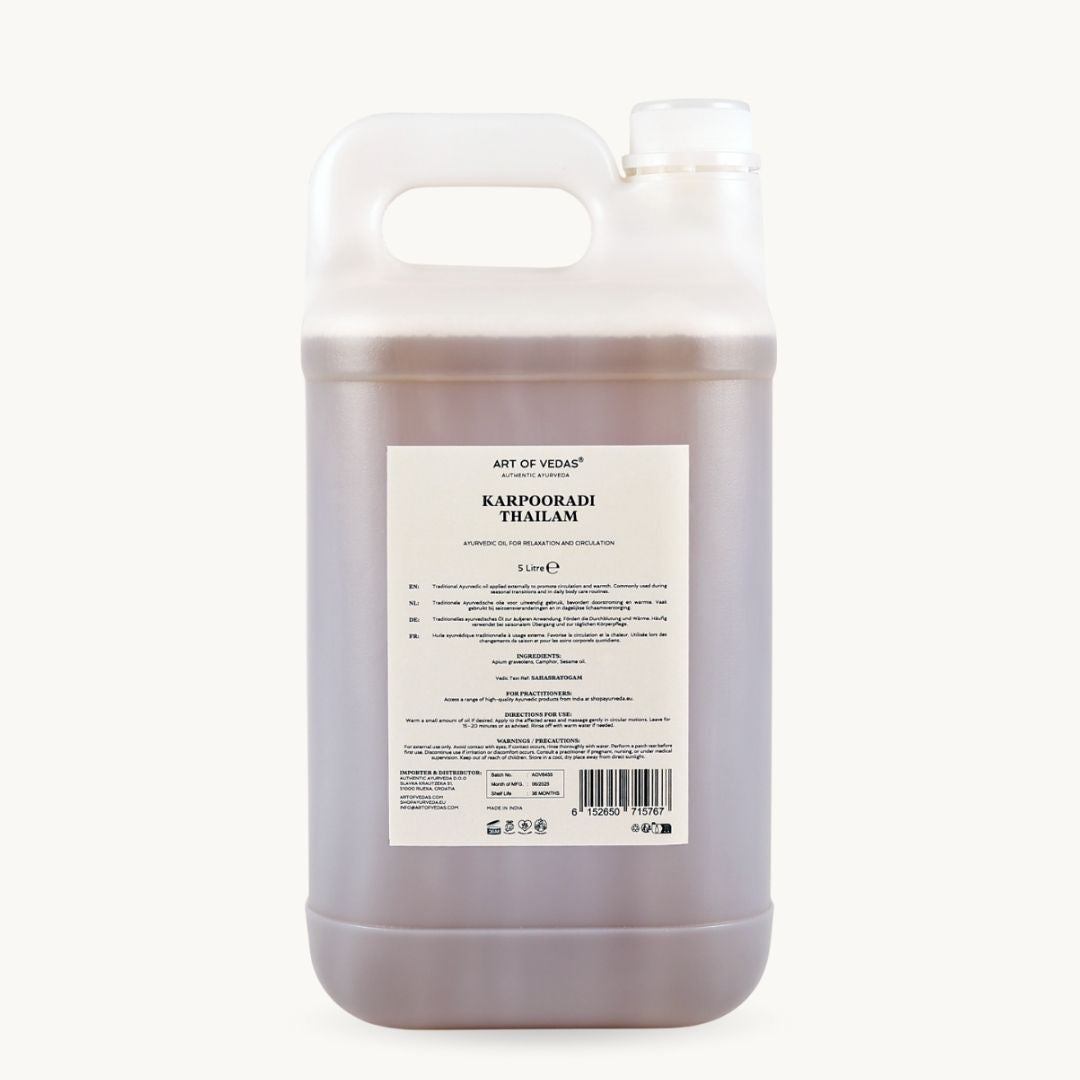 Art of Vedas Karpooradi Thailam 5 Litre - Bulk Ayurvedic Oil for Relaxation and Circulation