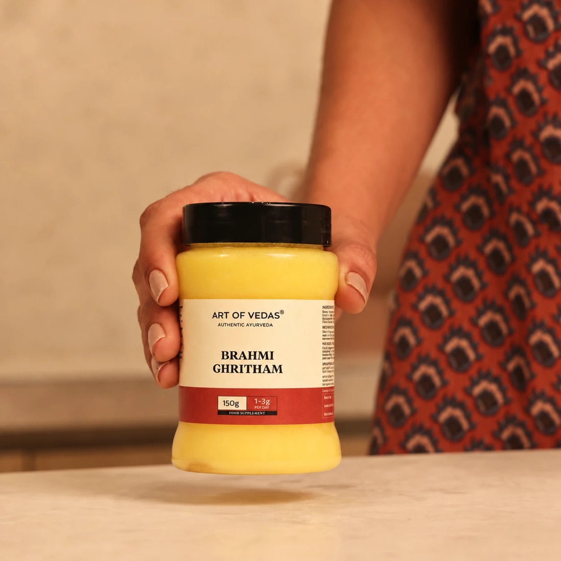 Art of Vedas Brahmi Ghritham u staklenci od 150 g, klasični ajurvedski ghee polako kuhan metodom Sneha Paka