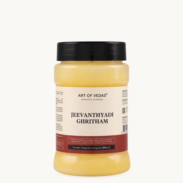 Art of Vedas Jeevanthyadi Ghritham, klasični ayurvedski ghee: Ashwagandha, Haritaki, kopar. Staklenka 150 g